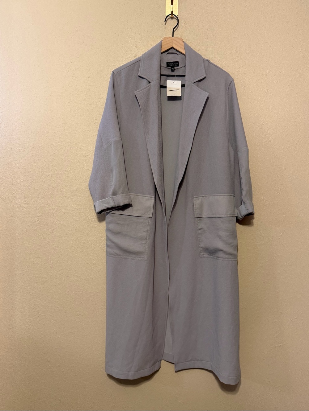 Top shop Grey duster trench coat Open Front Size 6 NWT